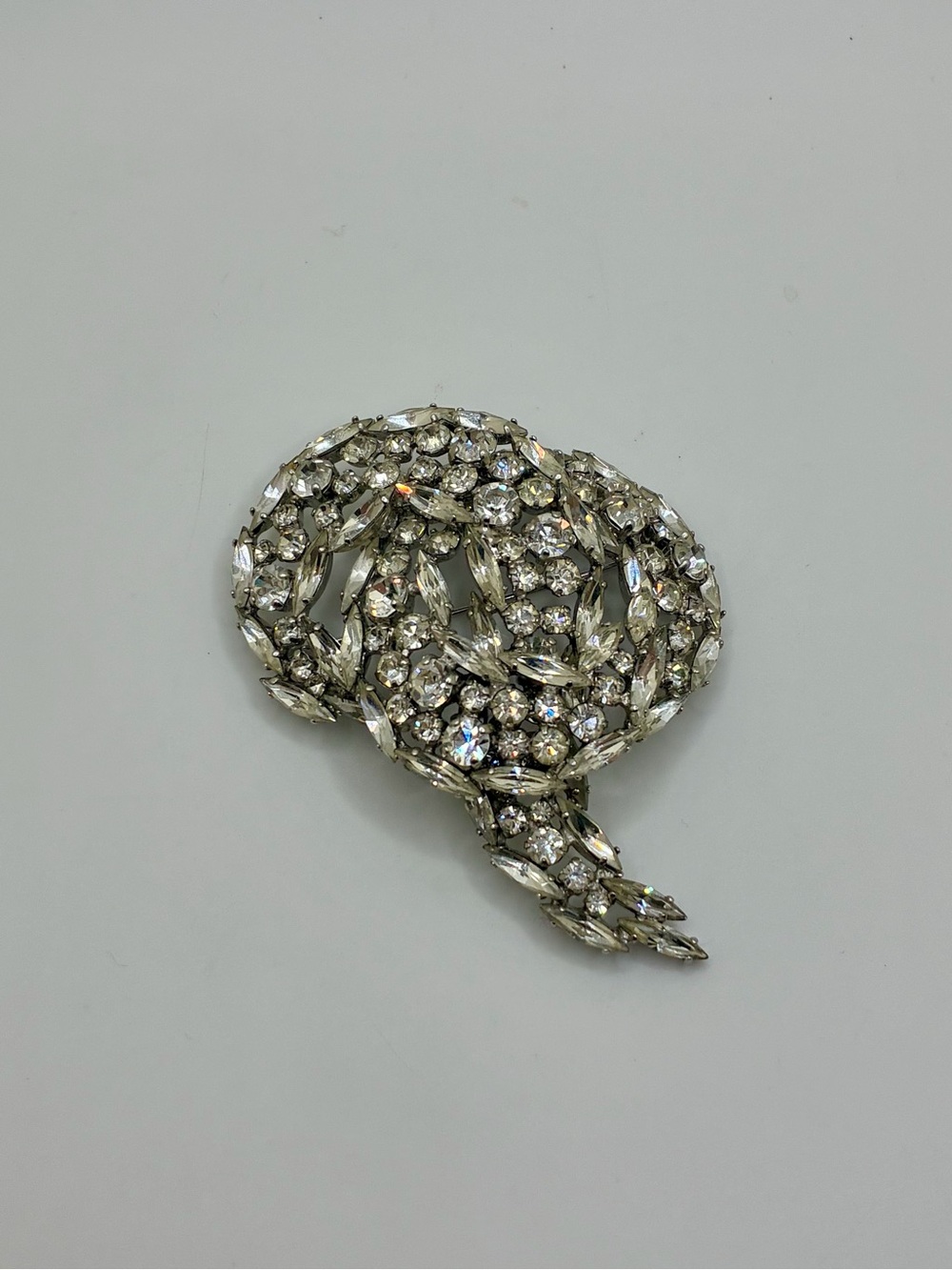 Sherman signed white crystal brooch